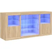 vidaXL Sideboard mit LED-Leuchten Sonoma-Eiche 142,5x37x67 cm