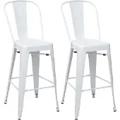 Mendler 2er-Set Barhocker MCW-A73, Barstuhl Tresenhocker mit Lehne, Metall Industriedesign weiß