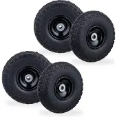 Relaxdays 4 x Sackkarrenrad, pannensichere Vollgummireifen, 4.1/3.5-4, 16 mm Achse, bis 150 kg, H x D: 26 x 8,5 cm, schwarz