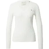 Gant für Damen. 4800101 Weißer Rippenstrickpullover mit Achten (S), Lässig, Baumwolle, Langarm