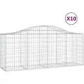 vidaXL Gabionen mit Hochbogen 10 Stk. 200x50x80/100cm Verzinktes Eisen