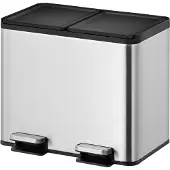 EKO Treteimer Essential Recycler, 2 x 15 Liter, Edelstahl, fingerabdrucksicher, Stay-open-Funktion, B 463 x T 332 x H 412 mm, silber/schwarz