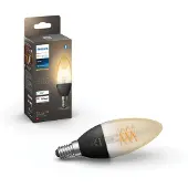 Philips White E14 - Filament Lampe Kerzenform - 300, Intelligentes Leuchtmittel, Bluetooth/Zigbee, Schwarz, LED, E14, Kerze