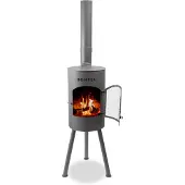 Bonfeu Bongiano SP Schwarz - Terrassenofen - Feuerstelle mit Funkenschutz für entspannte Abende - Feuersäule Outdoor - Terrassenkamin mit Grillrost - Gartenofen aus hochwertigem Stahl - 30x30x142cm