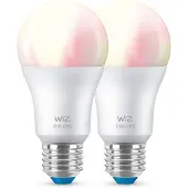 WiZ Connected Lampe 60W A60 E27 x2, Intelligentes Leuchtmittel, Wi-Fi/Bluetooth, Weiß, Wi-Fi 4 (802.11n), 802.11b, 802.11g, LED, E27