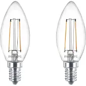 Philips Filament-Kerzenlampe, B35, E14 x2, transparent, 25 W, 2 W, 25 W, E14, 250 lm, 15000 h, Warmweiß