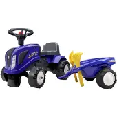 Falk Baby New Holland ride-on traktor med trailer, rive og skovl (808-023)