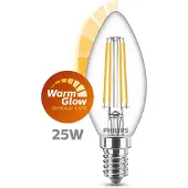 Philips Filament-Kerzenlampe, B35 E14, transparent, 25 W, 2,5 W, 25 W, E14, 340 lm, 25000 h, Warmes Glühen
