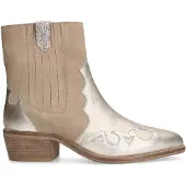 Manfield Beigefarbene Cowboystiefel aus Veloursleder mit Metallic-Details | Größe 39