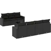 vidaXL 8-tlg. Garten-Sofagarnitur mit Kissen Schwarz Poly Rattan