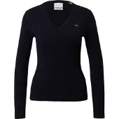 Gant Strickpullover "STRETCH COTTON CABLE V-NECK" mit Logostickerei auf der Brust