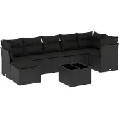 vidaXL 8-tlg. Garten-Sofagarnitur mit Kissen Schwarz Poly Rattan
