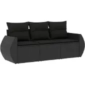 vidaXL 3-tlg. Garten-Sofagarnitur mit Kissen Schwarz Poly Rattan