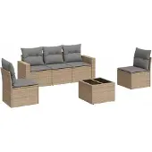 vidaXL 6-tlg. Garten-Sofagarnitur mit Kissen Beige Poly Rattan