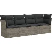 vidaXL 4-tlg. Garten-Sofagarnitur mit Kissen Grau Poly Rattan