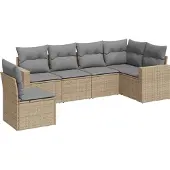 vidaXL 6-tlg. Garten-Sofagarnitur mit Kissen Beige Poly Rattan