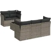vidaXL 6-tlg. Garten-Sofagarnitur mit Kissen Grau Poly Rattan