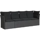 vidaXL 4-tlg. Garten-Sofagarnitur mit Kissen Schwarz Poly Rattan