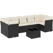 vidaXL 8-tlg. Garten-Sofagarnitur mit Kissen Schwarz Poly Rattan