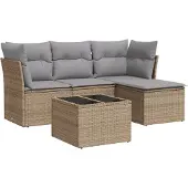 vidaXL 5-tlg. Garten-Sofagarnitur mit Kissen Beige Poly Rattan