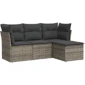 vidaXL 4-tlg. Garten-Sofagarnitur mit Kissen Grau Poly Rattan