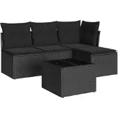 vidaXL 5-tlg. Garten-Sofagarnitur mit Kissen Schwarz Poly Rattan