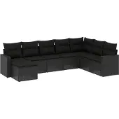 vidaXL 8-tlg. Garten-Sofagarnitur mit Kissen Schwarz Poly Rattan