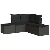 vidaXL 5-tlg. Garten-Sofagarnitur mit Kissen Schwarz Poly Rattan
