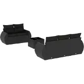 vidaXL 6-tlg. Garten-Sofagarnitur mit Kissen Schwarz Poly Rattan