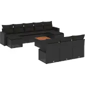vidaXL 11-tlg. Garten-Sofagarnitur mit Kissen Schwarz Poly Rattan