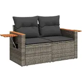 vidaXL Gartensofa 2-Sitzer mit Kissen Grau Poly Rattan