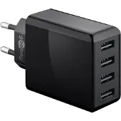 Goobay 4-fach USB-Ladegerät (30W) schwarz, mehrfach USB Netzteil zum gleichzeitigen Aufladen von bis zu 4 Geräten