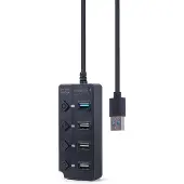 Gembird UHB-U3P1U2P3P-01, USB 2.0 Type-A, 5000 Mbit/s, Schwarz, 0,25 m, 5 V, 46 mm