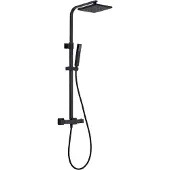 Aloni Duschsystem Schwarz matt eckig mit Regendusche 22x22 cm Handbrause Thermostat Duschgarnitur mit Duschstange Anti-Kalk-Düsen Dusche komplett modern