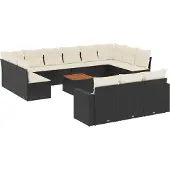 vidaXL 14-tlg. Garten-Sofagarnitur mit Kissen Schwarz Poly Rattan