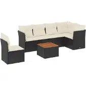 vidaXL 7-tlg. Garten-Sofagarnitur mit Kissen Schwarz Poly Rattan