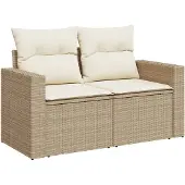 vidaXL Gartensofa mit Kissen 2-Sitzer Beige Poly Rattan