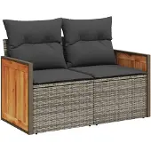 vidaXL Gartensofa 2-Sitzer mit Kissen Grau Poly Rattan