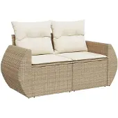vidaXL Gartensofa mit Kissen 2-Sitzer Beige Poly Rattan
