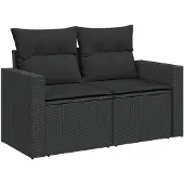 vidaXL Gartensofa mit Kissen 2-Sitzer Schwarz Poly Rattan