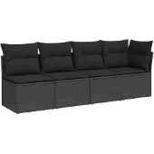 vidaXL Gartensofa mit Kissen 4-Sitzer Schwarz Poly Rattan