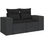 vidaXL Gartensofa mit Kissen 2-Sitzer Schwarz Poly Rattan