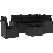vidaXL 6-tlg. Garten-Sofagarnitur mit Kissen Schwarz Poly Rattan