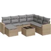 vidaXL 8-tlg. Garten-Sofagarnitur mit Kissen Beige Poly Rattan