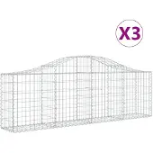 vidaXL Gabionen mit Hochbogen 3 Stk. 200x30x60/80 cm Verzinktes Eisen
