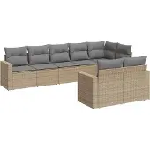 vidaXL 8-tlg. Garten-Sofagarnitur mit Kissen Beige Poly Rattan