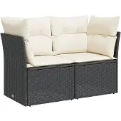 vidaXL Gartensofa mit Kissen 2-Sitzer Schwarz Poly Rattan