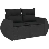 vidaXL Gartensofa mit Kissen 2-Sitzer Schwarz Poly Rattan