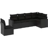 vidaXL 6-tlg. Garten-Sofagarnitur mit Kissen Schwarz Poly Rattan