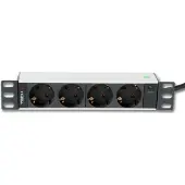 Techly I-CASE M10-4D, Standard, 1U, Einphasig, Horizontal, Aluminium, Schwarz, Silber